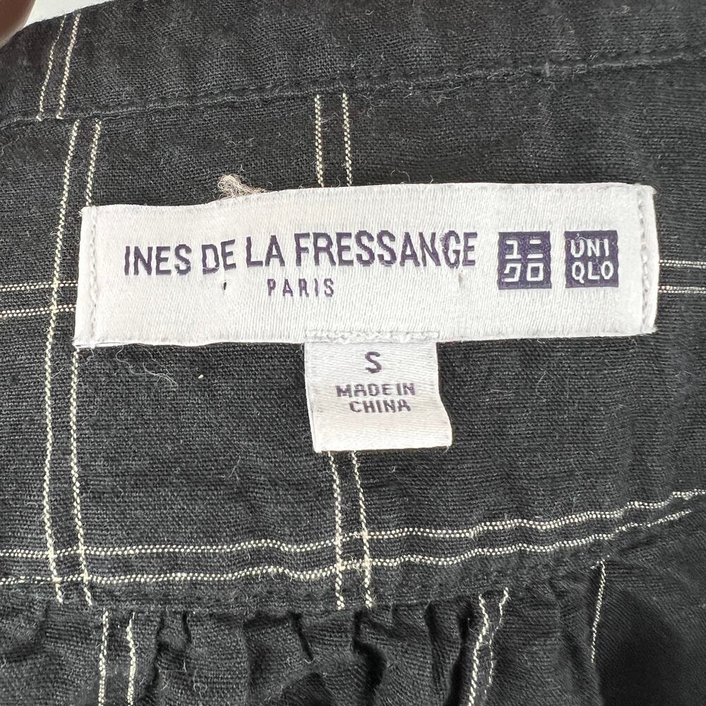 Ines de la Fressange UNIQLO Black Plaid Long Sleeve Button Up Popover Top S - Picture 5 of 5